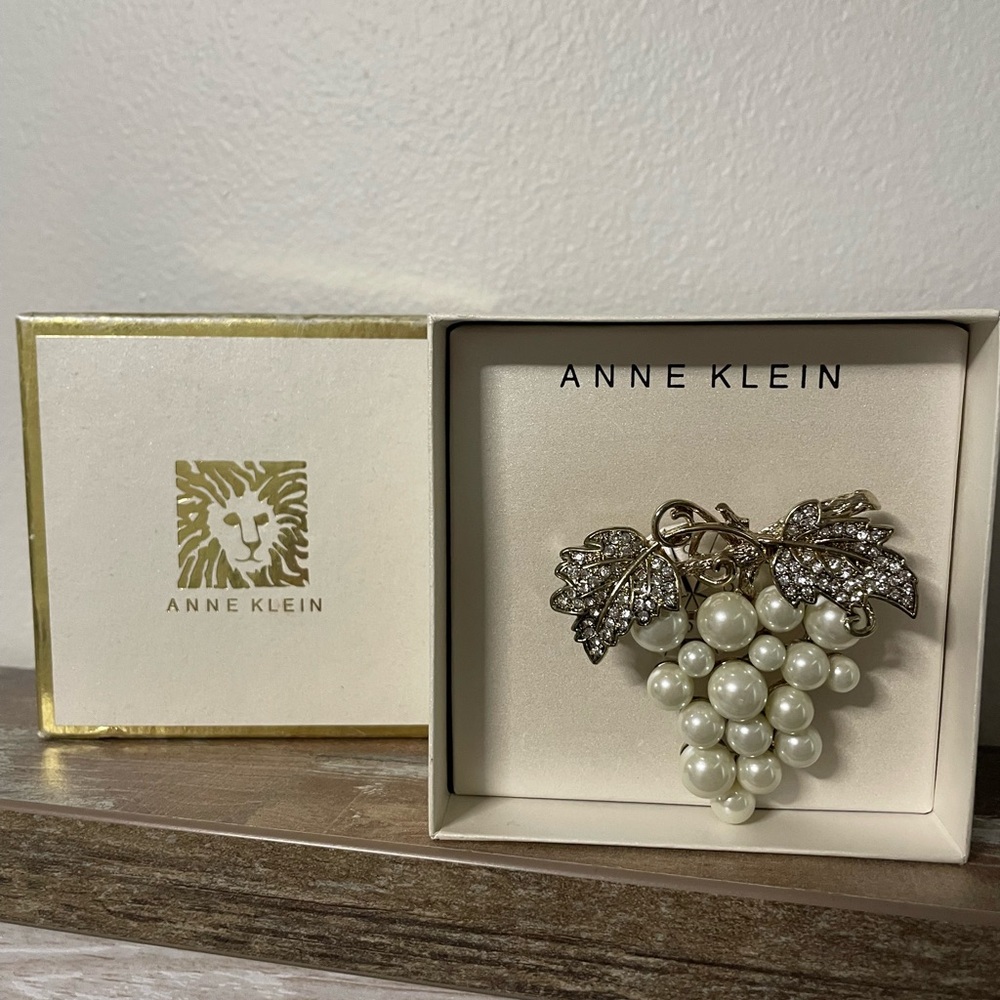 Anne Klein Grape Crystal Pearl Brooch Pin